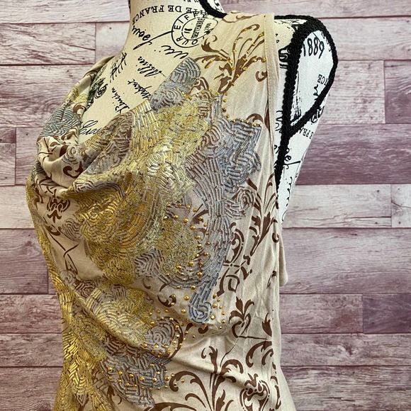 Baby Phat Tan/Gold/Studded 'Seductive Dream' Open Back Mini Halter Dress NWOT - Picture 3 of 12